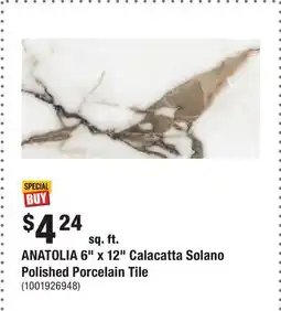 Home Depot ANATOLIA 6 x 12 Calacatta Solano Polished Porcelain Tile offer