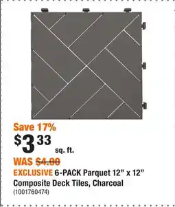 Home Depot EXCLUSIVE 6-PACK Parquet 12 x 12 Composite Deck Tiles, Charcoal offer