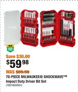 Home Depot 70-PIECE MILWAUKEE SHOCKWAVE Impact Duty Driver Bit Set offer