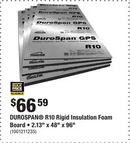 Home Depot DUROSPAN R10 Rigid Insulation Foam Board • 2.13 x 48 x 96 offer