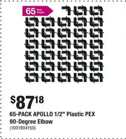 Home Depot 65-PACK APOLLO 1/2 Plastic PEX 90-Degree Elbow offer