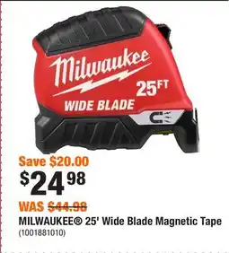 Home Depot MILWAUKEE 25' Wide Blade Magnetic Tape offer