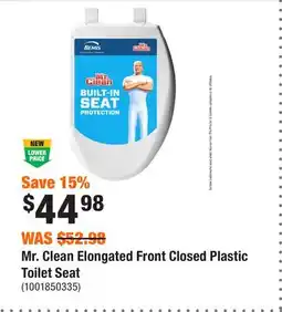 Home Depot Mr. Clean Elongated Front Closed Plastic Toilet Seat offer