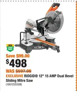 Home Depot EXCLUSIVE RIDGID 12 15 AMP Dual Bevel Sliding Mitre Saw offer
