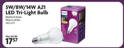 Home Hardware 5W/8W/14W A21 LED Tri-Light Bulb offer