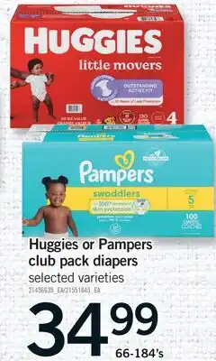 Fortinos HUGGIES OR PAMPERS CLUB PACK DIAPERS, 66-184'S offer