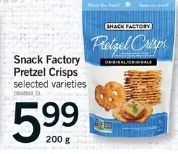 Fortinos SNACK FACTORY PRETZEL CRISPS offer
