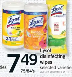 Fortinos LYSOL DISINFECTING WIPES,75/84'S offer