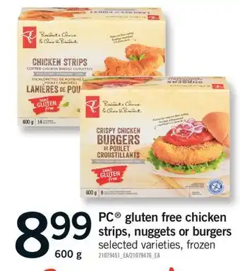 Fortinos PC GLUTEN FREE CHICKEN STRIPS, NUGGETS OR BURGERS offer