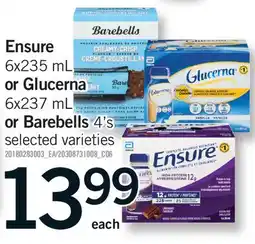 Fortinos ENSURE 6x235 mL or GLUCERNA 6x237 mL or BAREBELLS 4's offer