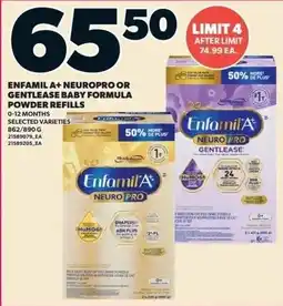 Loblaws Enfamil A+ NeuroPro or Gentlease baby formula powder refills offer