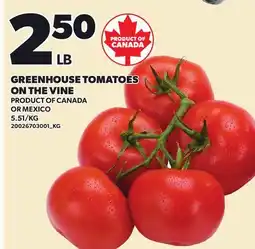 Loblaws GREENHOUSE TOMATOES ON THE VINE offer