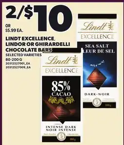 Loblaws LINDT EXCELLENCE, LINDOR OR GHIRARDELLI CHOCOLATE BARS offer