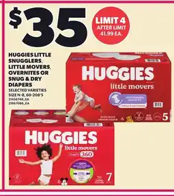 Loblaws HUGGIES LITTLE SNUGGLERS, LITTLE MOVERS, OVERNITES OR SNUG & DRY DIAPERS, SIZE N-8, 60-208'S offer