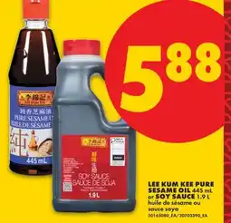 No Frills LEE KUM KEE PURE SESAME OIL, 445 mL or SOY SAUCE, 1.9 L offer