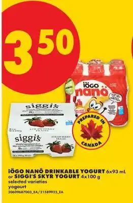No Frills iÖGO NANÖ DRINKABLE YOGURT 6x93 mL or SIGGI'S SKYR YOGURT 4x100 g offer