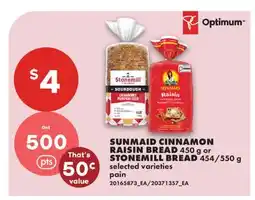 No Frills SUNMAID CINNAMON RAISIN BREAD 450 g or STONEMILL BREAD 454/550 g offer