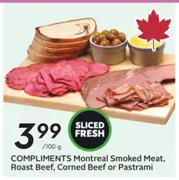 Sobeys COMPLIMENTS Montreal Smoked Meat, Roast Beef, Corned Beef or Pastrami offer