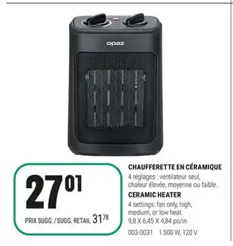 BMR CHAUFFERETTE EN CÉRAMIQUE offer