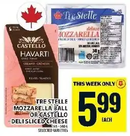 Food Basics Tre Stelle mozzarella ball or castello havarti deli sliced cheese offer