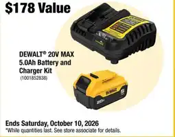 Home Depot Dewalt 20V MAX 5.0Ah Battery and Charger kit offer