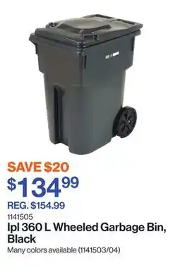 Patrick Morin Ipl 360 L Wheeled Garbage Bin, Black offer