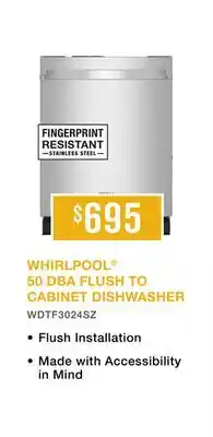 Leon's WHIRLPOOL 50 DBA FLUSH TO CABINET DISHWASHER offer