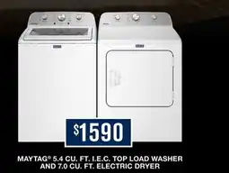 Leon's MAYTAG 5.4 CU. FT. I.E.C. TOP LOAD WASHER AND 7.0 CU. FT. ELECTRIC DRYER offer