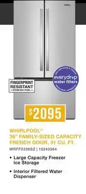 Leon's Whirlpool 36 31 Cu. Ft. Fingerprint Resistant Stainless Steel Refrigerator - WRFF3336SZ offer