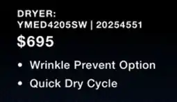 Leon's Maytag White Electric Dryer (7.0 Cu. Ft.) with Wrinkle Prevent Option - YMED4205SW offer