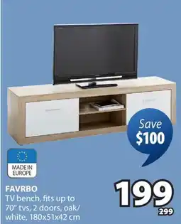 JYSK FAVRBO TV bench fits up to 70 tvs, 2 doors, oak/white offer