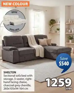 JYSK SHELTON Sectional sofa bed with storage, 3-seater, right-hand facing chaise, charcoal grey chenille offer