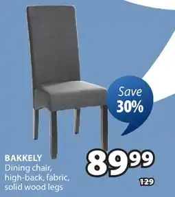 JYSK BAKKELY Dining chair, high-back, fabric, solid wood legs offer