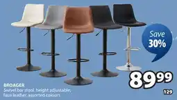 JYSK BROAGER Swivel bar stool, height adjustable, faux leather, assorted colours offer
