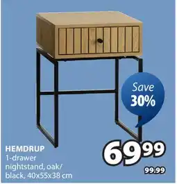 JYSK HEMDRUP 1-drawer nightstand, oak/black offer
