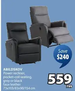 JYSK ABILDSKOV Power recliner, pocket-coil seating, grey or black faux leather offer