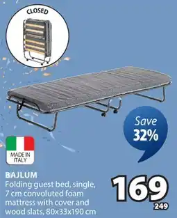JYSK BAJLUM Folding guest bed, single, 7 cm convoluted foam mattress with cover and wood slats offer