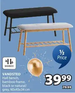 JYSK VANDSTED Hall bench bamboo frame, black or natural/grey offer