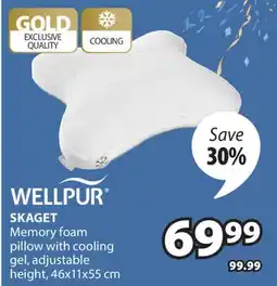 JYSK WELLPUR SKAGET Memory foam pillow with cooling gel, adjustable height offer
