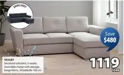 JYSK VEJLBY Sectional sofa bed 3-seater, reversible chair with storage, beige fabric offer