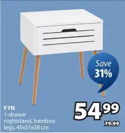 JYSK FYN 1-drawer nightstand, bamboo legs offer