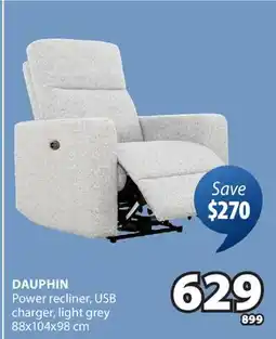 JYSK DAUPHIN Power recliner, USB charger, light grey offer