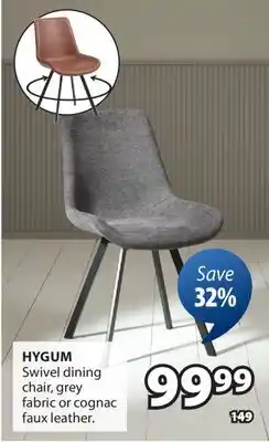 JYSK HYGUM Swivel dining chair, grey fabric or cognac faux leather offer