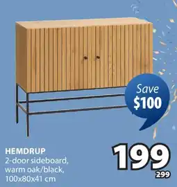 JYSK HEMDRUP 2-door sideboard, warm oak/black offer