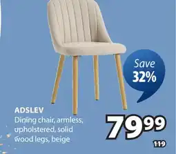 JYSK ADSLEV Dining chair, armless, upholstered, solid wood legs, beige offer