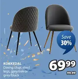 JYSK KOKKEDAL Dining chair, steel legs, grey/oak or grey/black offer