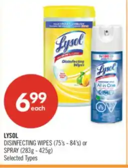 Shoppers Drug Mart LYSOL DISINFECTING WIPES (75's - 84's) or SPRAY (283g - 425g) offer