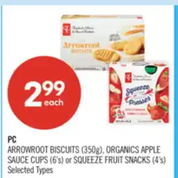 Shoppers Drug Mart PC ARROWROOT BISCUITS (350g), ORGANICS APPLE SAUCE CUPS (6's) or SQUEEZE FRUIT SNACKS (4's) offer