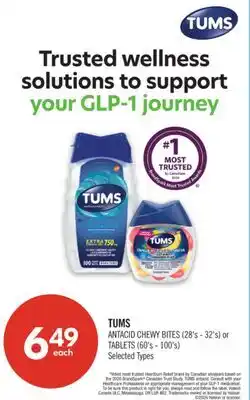 Shoppers Drug Mart TUMS ANTACID CHERRY BITES (28's - 32's) or TABLETS (60's - 103's) offer