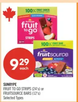 Shoppers Drug Mart SUNRYPE FRUIT TO GO STRIPS (24's) or FRUITSOURCE BARS (12's) offer